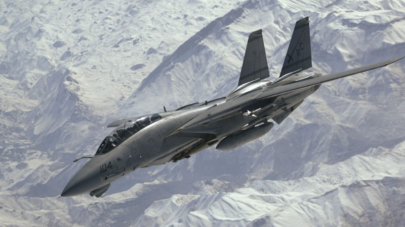 A U.S. Navy F-14 flies over northern Iraq in 2003.
